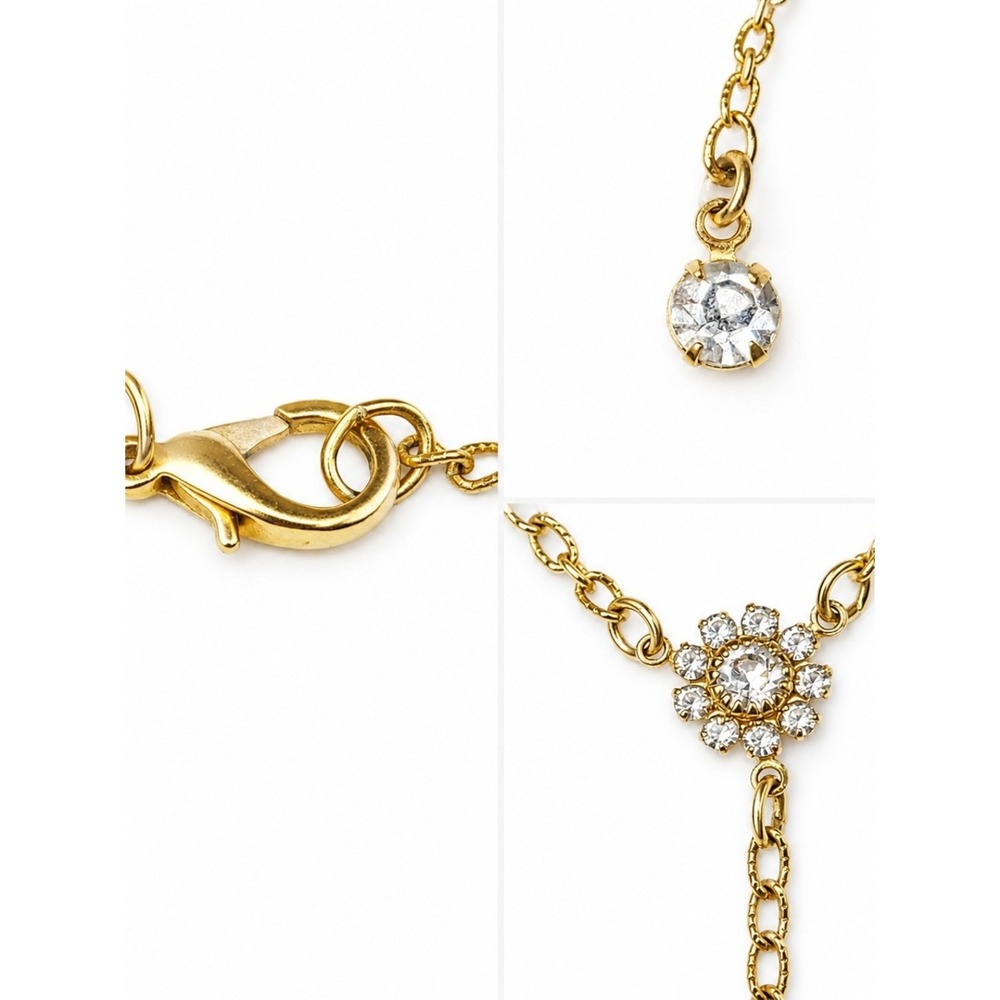 Gold Tone Rhinestone Y Necklace Crystal Lariat Drop Pendant 16 Inch